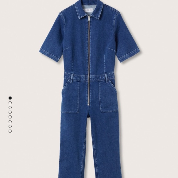 mango retro utility medium wash blue denim jumpsuit - Picture 4 of 8